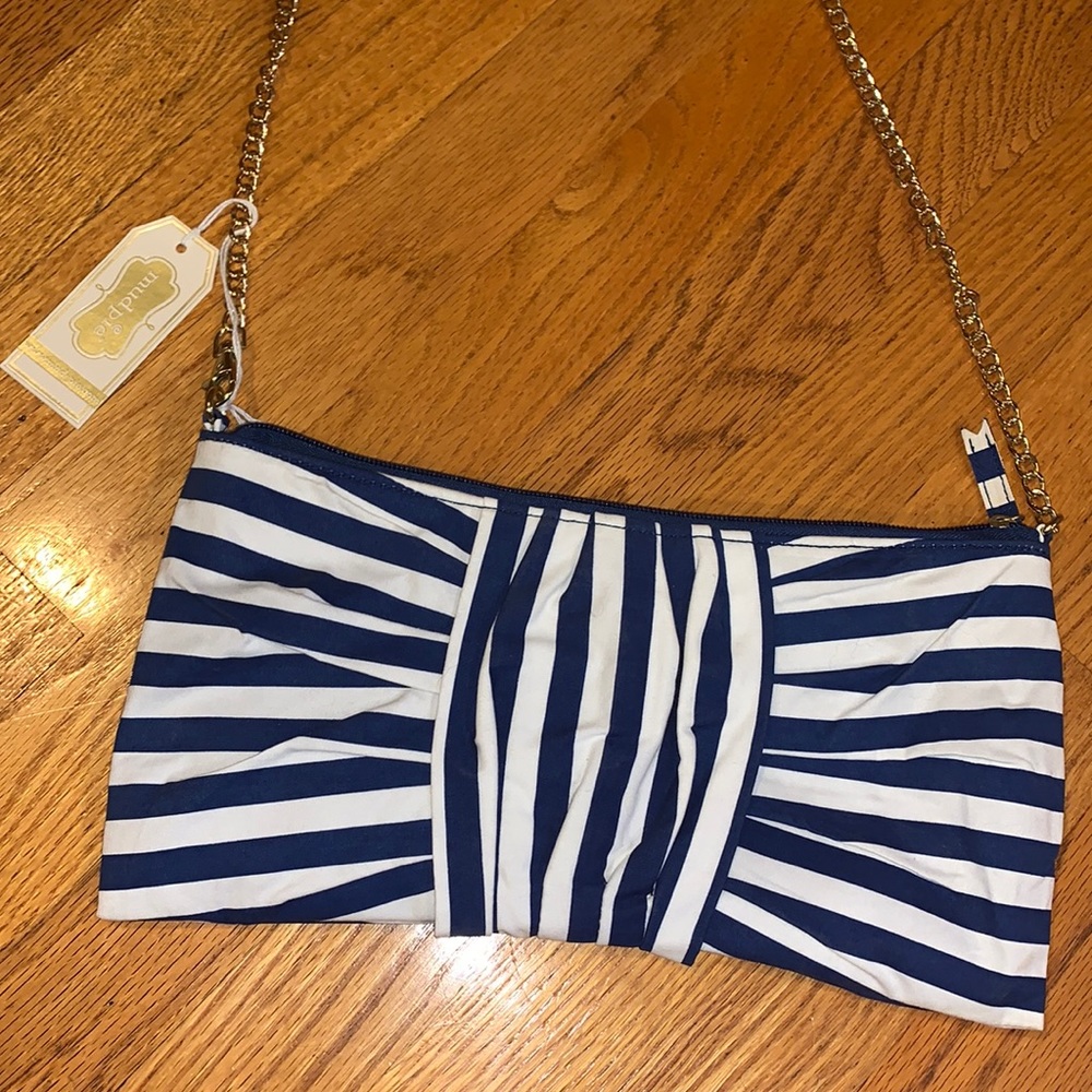 NWT Mud Pie Striped Crossbody Bow Bag